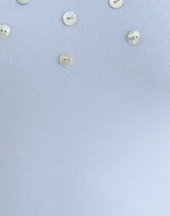 Amita Top with Pearl Buttons in Rib Knit Dusty Blue