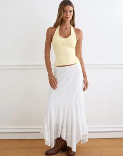Amita Top with Pearl Buttons in Rib Knit Butter Yellow