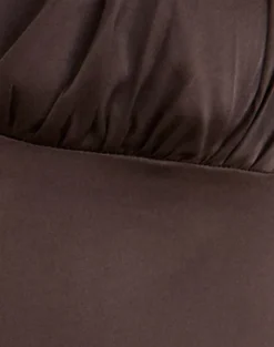 Amuri V-Neck Top in Satin Dark Brown
