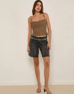Analu Cami Top in Brown with Beaded Straps