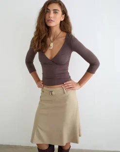 Anica Midi Skirt with Belt in Beige