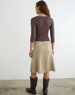 Anica Midi Skirt with Belt in Beige