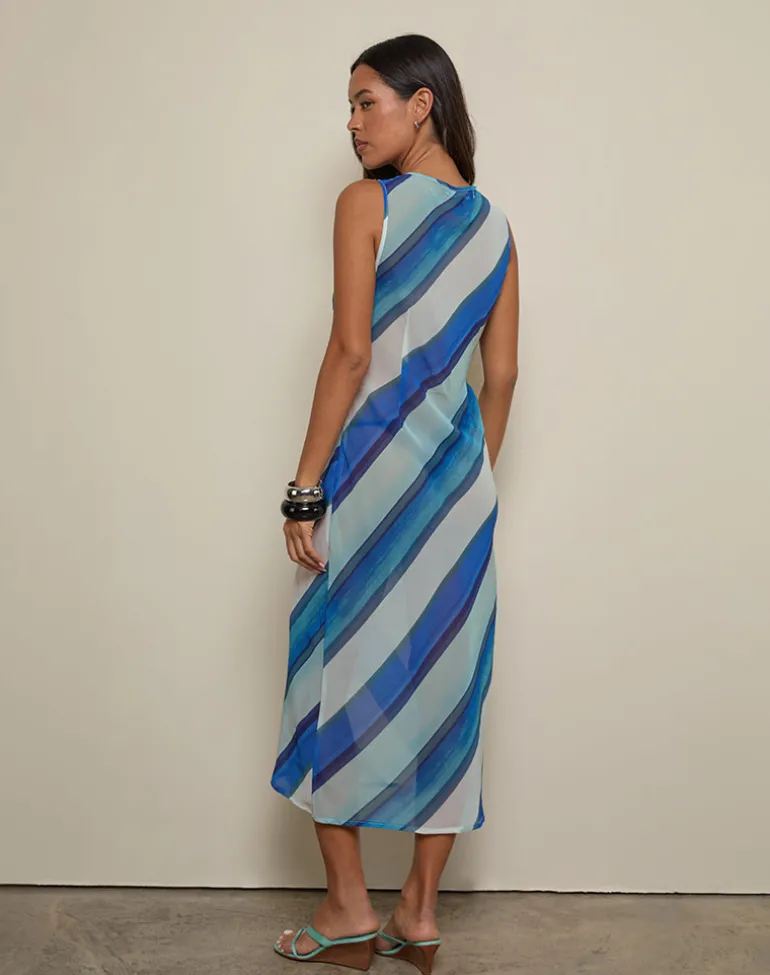 Anira Dress in Chiffon Painted Stripe Blue