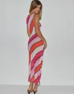 Anira Maxi Dress in Pink Chiffon Painted Stripe
