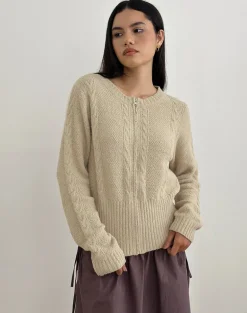 Anitra Cardigan in Cable Knit Beige