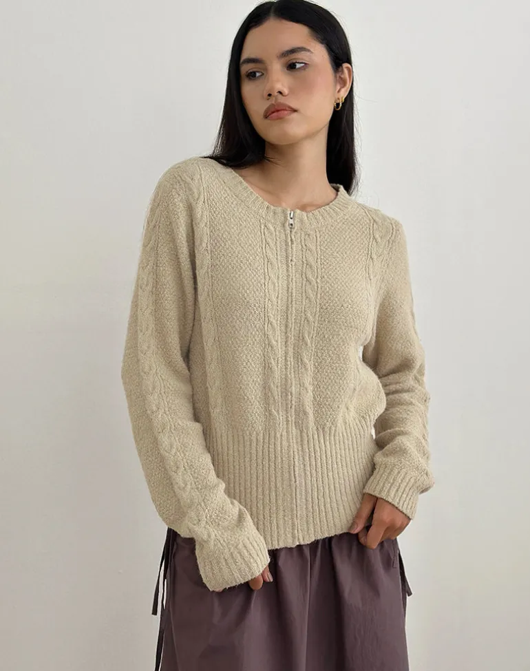 Anitra Cardigan in Cable Knit Beige