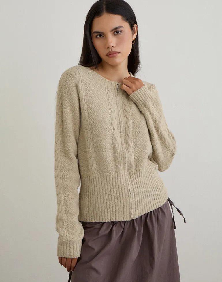 Anitra Cardigan in Cable Knit Beige
