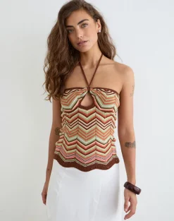 Anona Halter Top in Green Multi Stripe