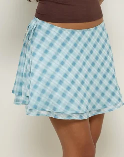 Anora Mini Skirt in Blurred Check Blue