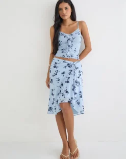 Ansa Frill Cami Top in Thin Leafy Blue