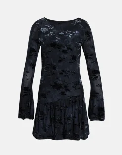 Anyeli Mini Dress in Leaf Velvet Dark Blue