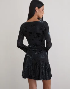 Anyeli Mini Dress in Leaf Velvet Dark Blue