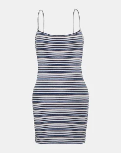 Anzhelina Strappy Mini Dress in Multi Blue Stripe