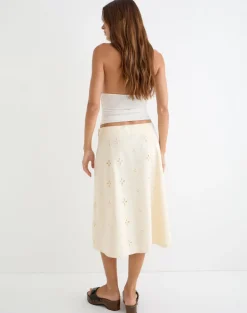 Arash Midi Skirt with Buttons in Broderie Vanilla