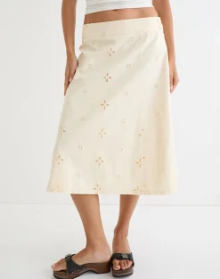 Arash Midi Skirt with Buttons in Broderie Vanilla