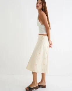 Arash Midi Skirt with Buttons in Broderie Vanilla