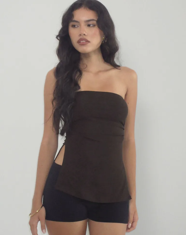 Aravie Ruched Bandeau Top in Chocolate Brown