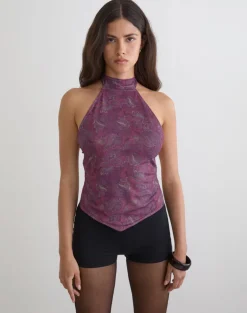 Ares Halterneck Top in Purple Regal Paisley