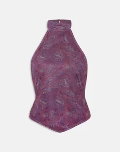 Ares Halterneck Top in Purple Regal Paisley
