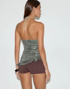 Argeila Halter Top in Green and Grey Sequin