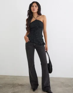 Argeila Halter Top in Sequin Knit Black