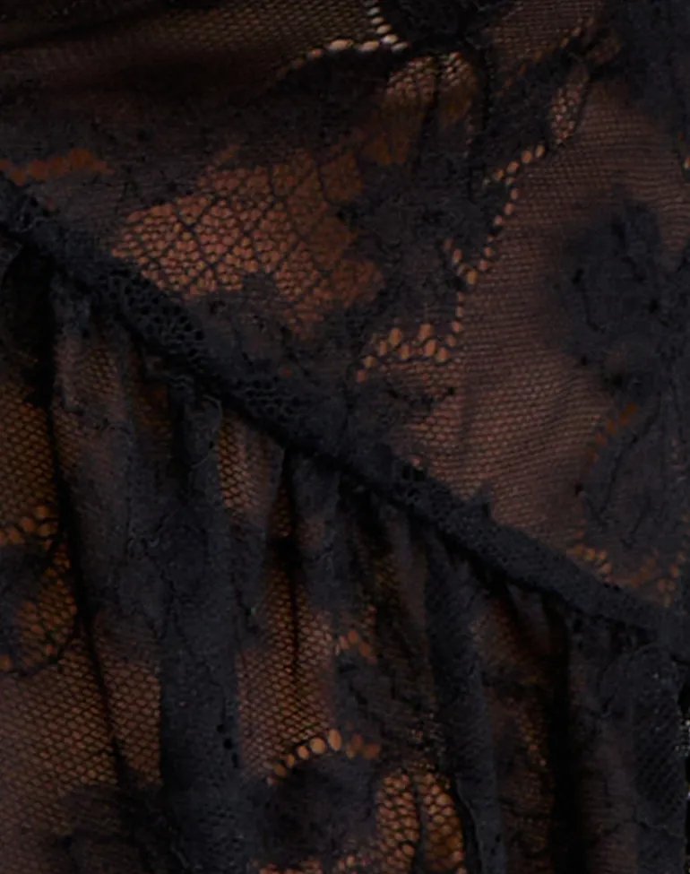 Arin Ruffle Cami Top in Floral Lace Black