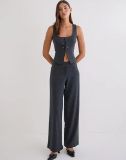 Arisyo Wide Leg Trouser in Tailoring Grey Blue