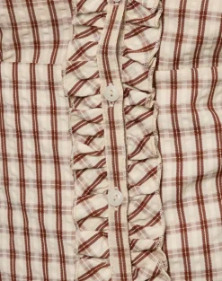 Arla V Neck Blouse in Brown Check