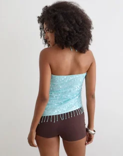 Arlela Top in Net Sequin Blue with Beaded Hem