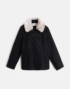 Arsil Double Breasted Coat in Black Wool