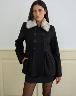 Arsil Double Breasted Coat in Black Wool