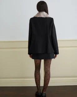 Arsil Double Breasted Coat in Black Wool