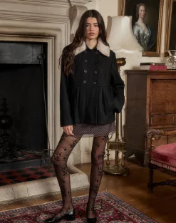 Arsil Double Breasted Coat in Black Wool