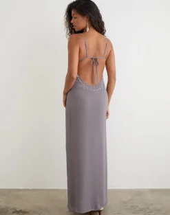 Arunima Maxi Dress in Chiffon Lilac Grey