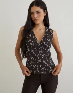 Asali Top in Flower Chiffon Brown