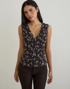 Asali Top in Flower Chiffon Brown