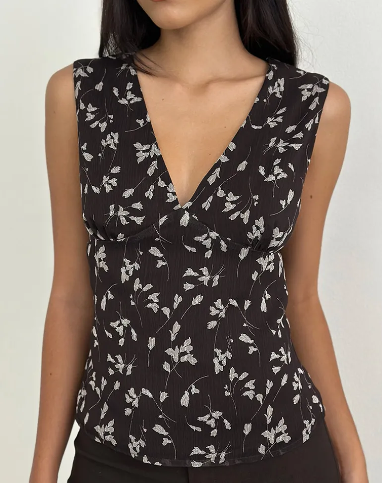 Asali Top in Flower Chiffon Brown