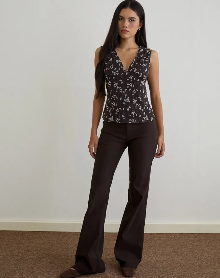 Asali Top in Flower Chiffon Brown