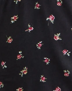 Asana Top in Black with Red Rose Ditsy Print