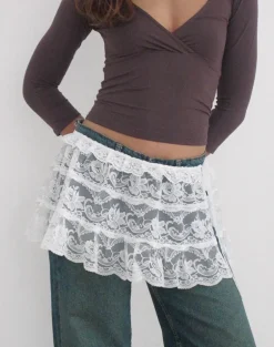 Asa Wrap Belt Skirt in Lace White