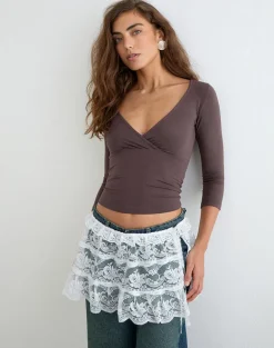 Asa Wrap Belt Skirt in Lace White