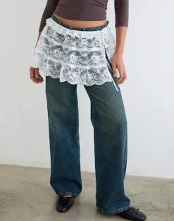 Asa Wrap Belt Skirt in Lace White