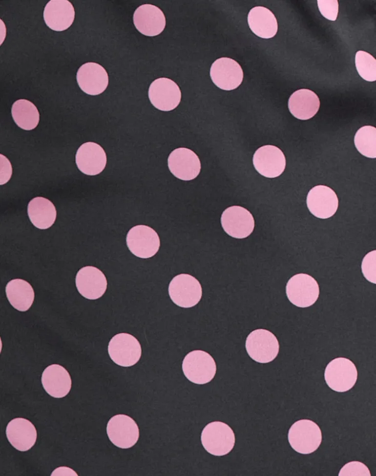Asena Top in Black Satin Scattered with Pink Polka