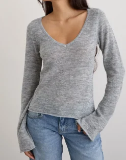 Ashla Long Sleeve Top in Sheer Knit Grey