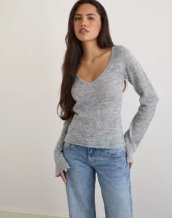 Ashla Long Sleeve Top in Sheer Knit Grey