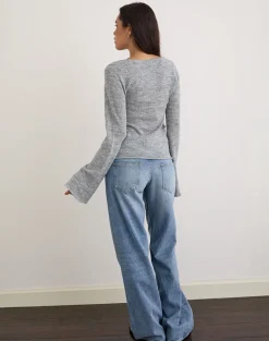 Ashla Long Sleeve Top in Sheer Knit Grey