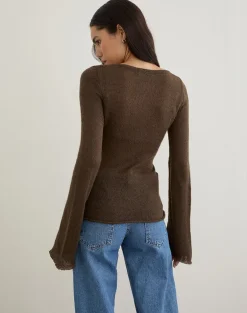 Ashla Top in Sheer Knit Dark Chocolate