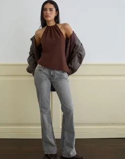 Astina Halterneck Top in Chiffon Brown