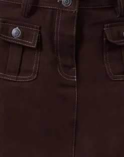 Astor Midi Skirt in Brown with Contrast Stitch