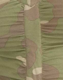 Atheia Gathered V-Neck Top in Blurry Camo Khaki